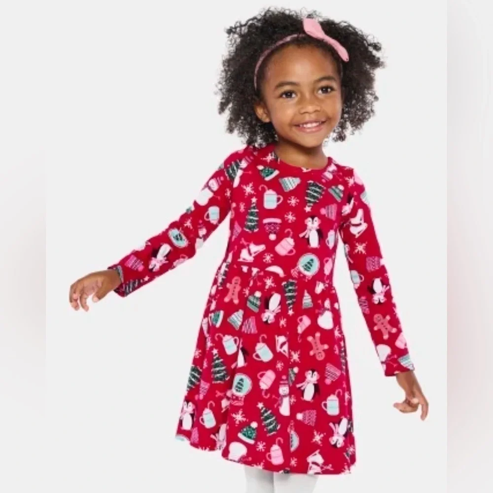 The Children Place red long sleeve Christmas Dresx 4T New with tag